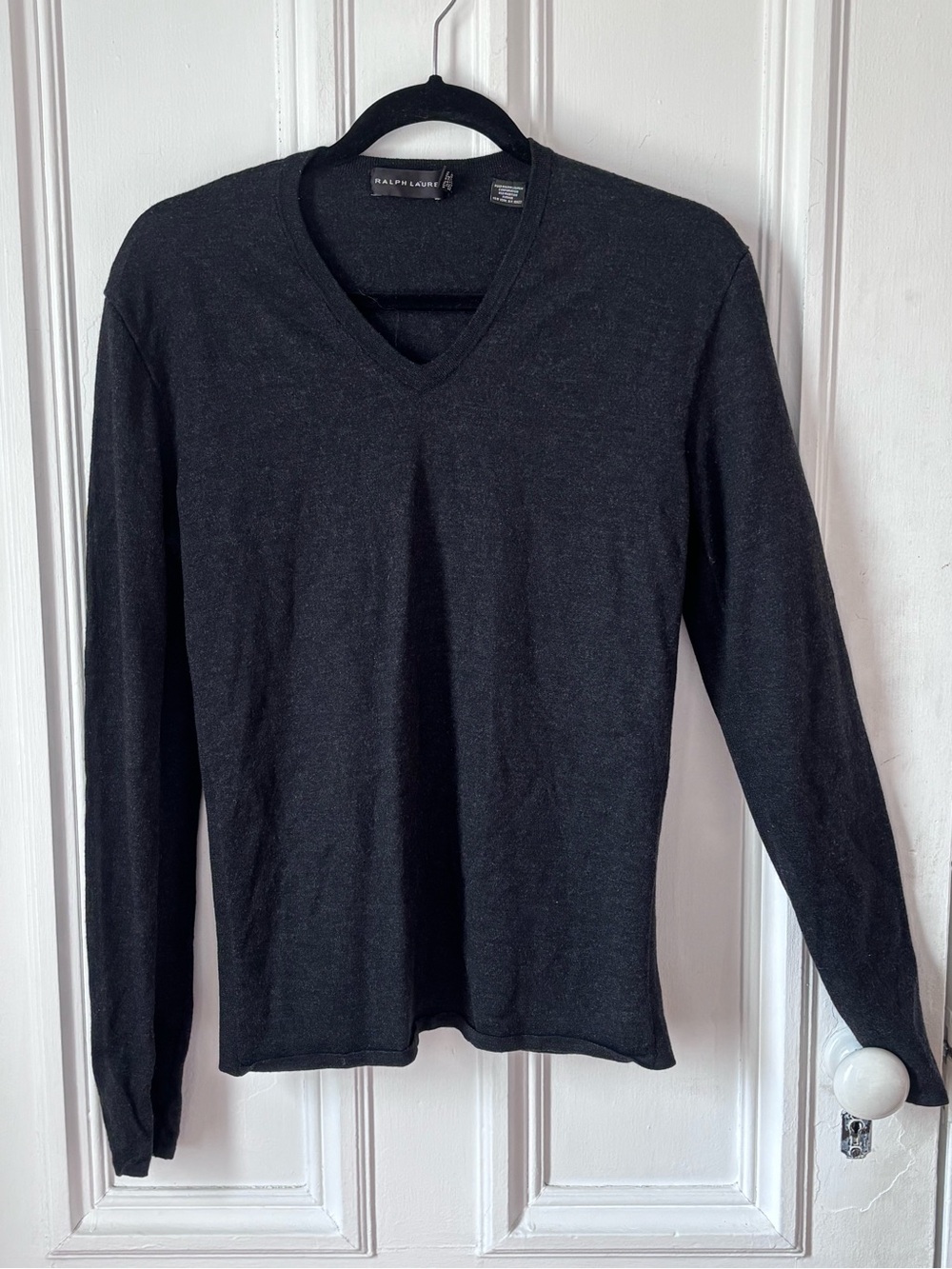 Women’s Ralph Lauren Wool Blend Long Sleeve Vneck Grey Sweater Size Large
